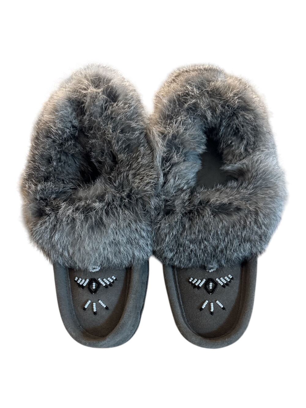 Laurentian Chief Moccasin Slippers for Woman Orlon Beaded Slippers Fur SZ 7